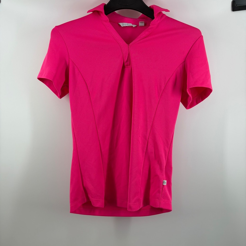 Lady Hagen Essentials Womens XS Hot Pink Golf Polo V-Neck Short Sleeve Textured